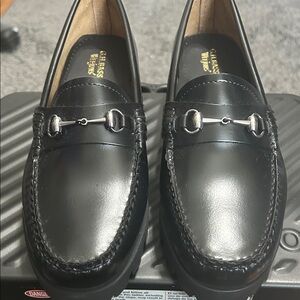 G.H. BASS Black Leather Loafers with Metal Accents